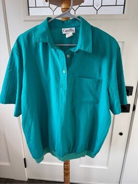 Vintage 1980’s- Teal Short-Sleeve Pullover Pocket Shirt- women’s 2XL
